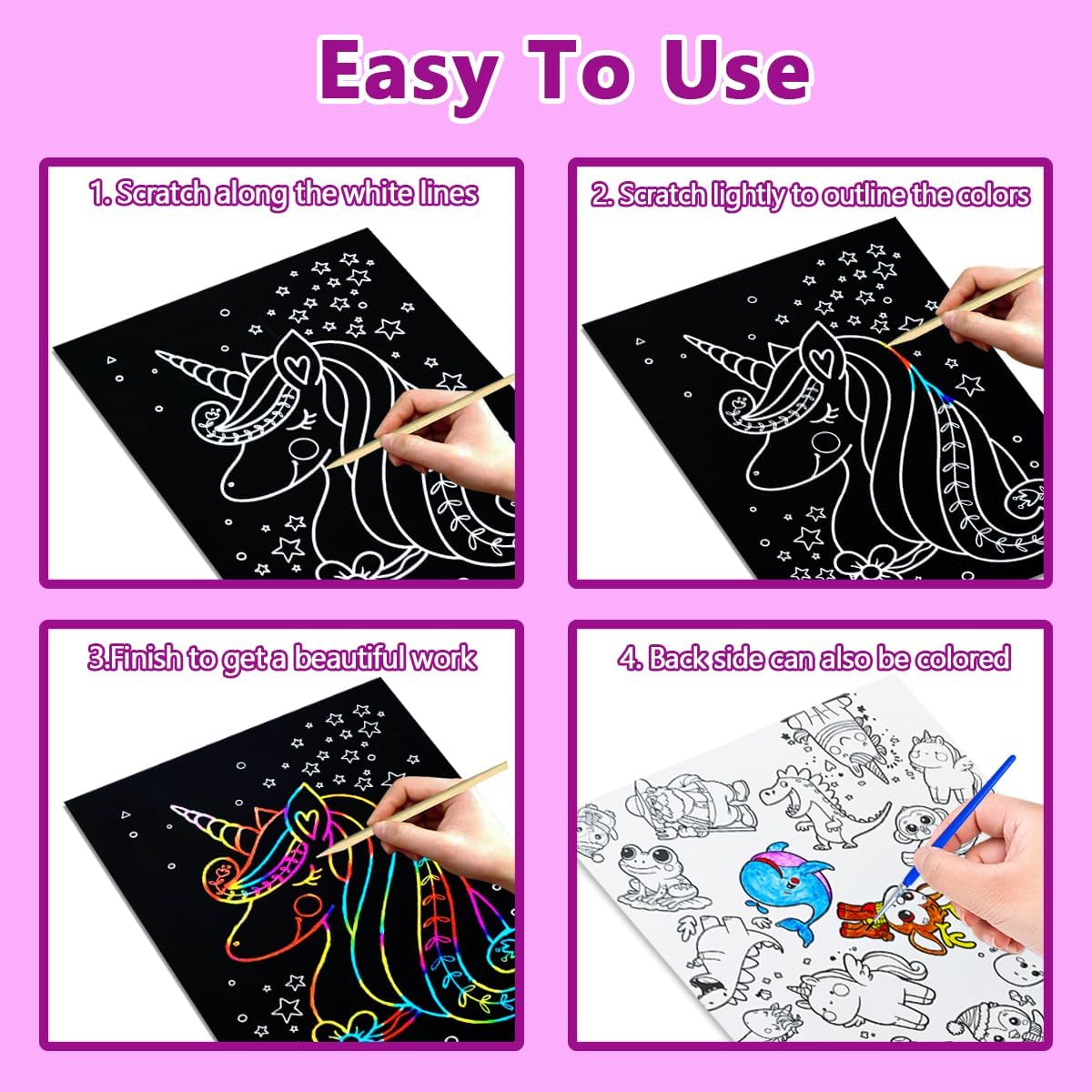 BAOXUE Scratch Art for Kids, Mermaids Black Rainbow Scratch Paper Set-Arts And Crafts & Supplies, DIY Activity & Party Games, Mermaid Toys Gifts for Toddlers, Girls