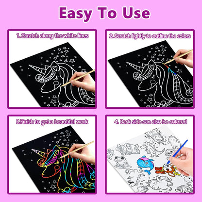 BAOXUE Scratch Art for Kids, Mermaids Black Rainbow Scratch Paper Set-Arts And Crafts & Supplies, DIY Activity & Party Games, Mermaid Toys Gifts for Toddlers, Girls