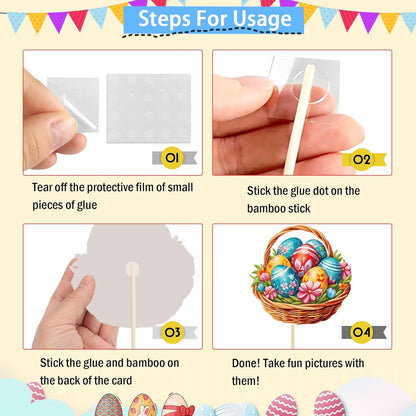 Lucleag Easter Photo Booth Props & Frame Banner Set, 30Pcs Cute Bunny Egg Photo Props & 1Pcs Selfie Frame Photos Banner Photo Accessories for Easter Spring Decoration Party Supplies