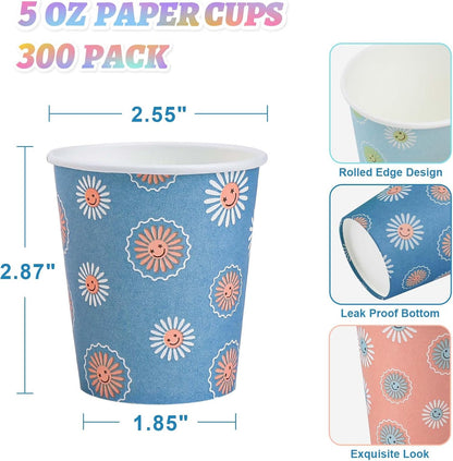 SIUQ 300 Pack Paper Cups 8 oz, Disposable Coffee Cups, Paper Coffee Cups 8 oz, Colourful Hot/Cold Beverage Drinking Cup for Water Juice or Tea, Office Party Home Travel - Daisy