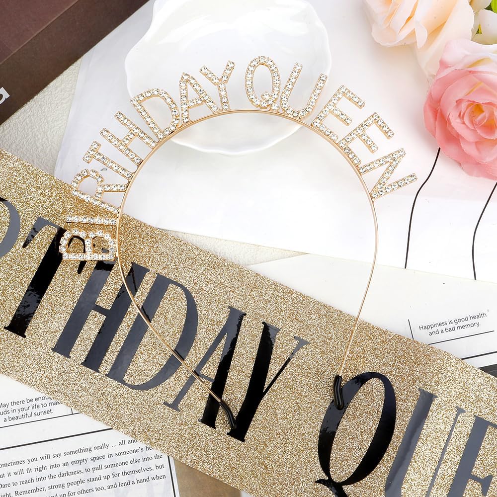 Birthday Sash & Crown for Women - Tiara Headband, Girls' Decorations Accessories