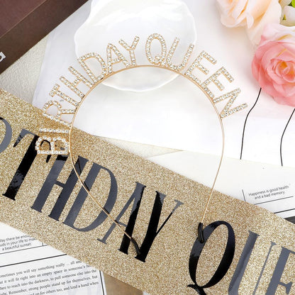 Birthday Sash & Crown for Women - Tiara Headband, Girls' Decorations Accessories