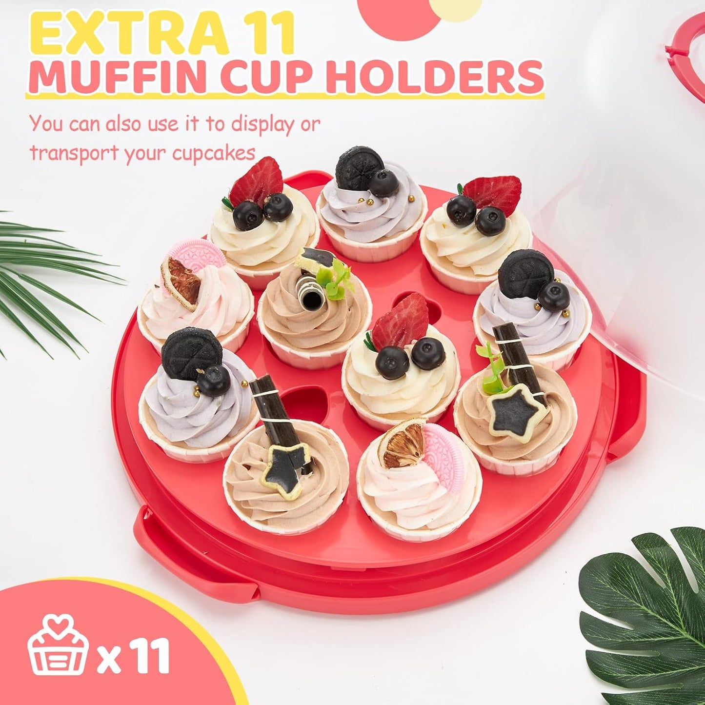 Cake Carrier with Lid and Handle, Ohuhu BPA-Free Cake Containers Cake Holder for 10 inch Cake with 2 Handle Cupcake Carrier - Plastic Cover Two Sided Base for Transport Pie Nut Fruit Mothers Day Gifts