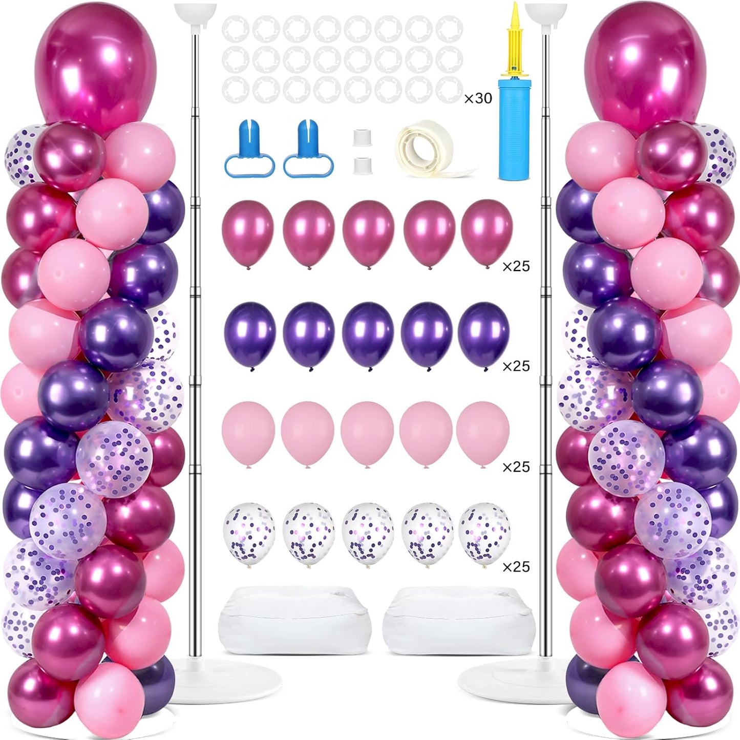 2 Set Black and Gold Balloons Column Stand Kit with 100 Balloons Adjustable Balloon Stand with Bases for Floor Black Gold Confetti Balloon Column Kit for Bridal Shower Valentine Birthday Party Decor