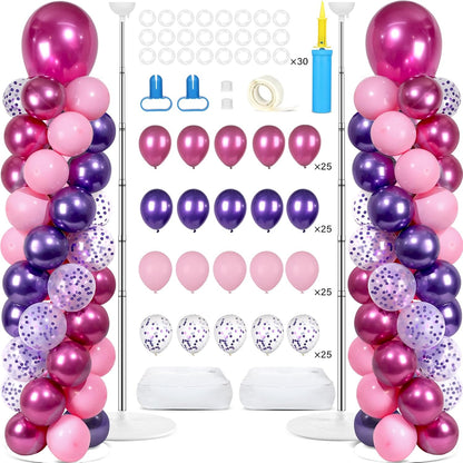 2 Set Black and Gold Balloons Column Stand Kit with 100 Balloons Adjustable Balloon Stand with Bases for Floor Black Gold Confetti Balloon Column Kit for Bridal Shower Valentine Birthday Party Decor