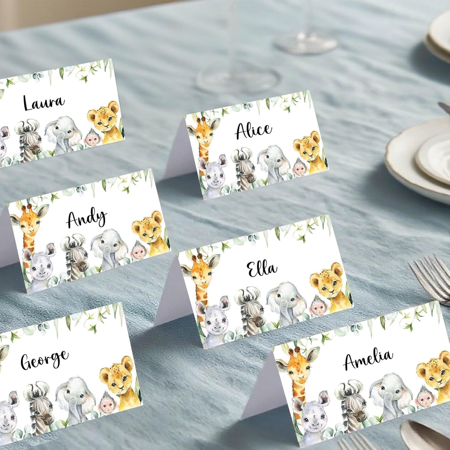 120 Pack Woodland Baby Shower Place Cards, 3.5" x 2" Foldable Table Tent Name Cards, Food Labels for Forest Animals Baby Shower Birthday Party Reception Tables Placement Party Decorations