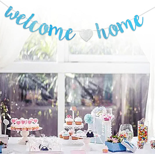 Welcome Home Banner Small Black Glitter Homecoming Party Sign Decors for Military Army Homecoming, Family Theme Party Supplies