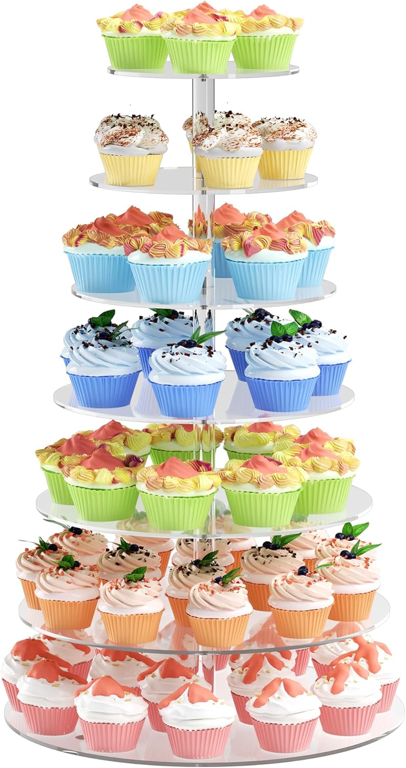 4 Tier Round Cupcake Stand, Acrylic Cupcake Display Stand for 38 Cupcakes, Clear Cupcake Holder Stand for Dessert Table, Cupcake Tower Stand for Wedding Birthday Party Graduation