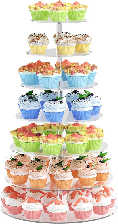 4 Tier Round Cupcake Stand, Acrylic Cupcake Display Stand for 38 Cupcakes, Clear Cupcake Holder Stand for Dessert Table, Cupcake Tower Stand for Wedding Birthday Party Graduation