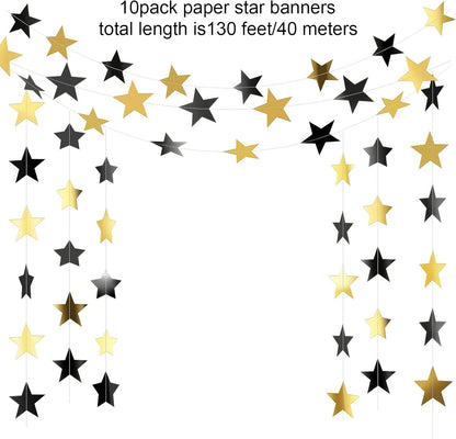 Patelai Glitter Star Garland Banner 2026 Graduation Decor 130 Feet Star Hanging Banner Twinkle Backdrop for Party Birthday Classroom Wedding Supplies(Gold)