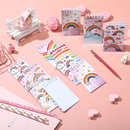 Chinco 24 Pcs Rainbow Notebook Mini Rainbow Party Favors Mini Notebooks for Kids Rain Bow Notepad Small Spiral Pocket Notepads Bulk 2.4 x 3.9 Inch Bound Memo Little Notebooks Birthday Office Supplies