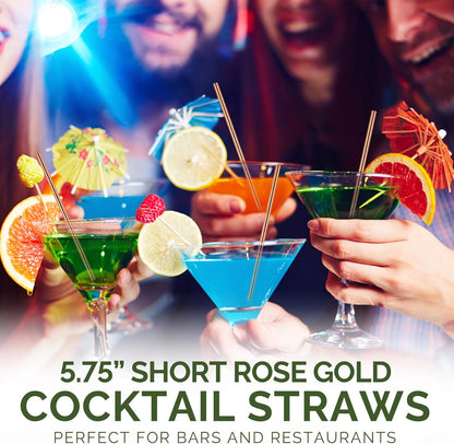 5.75 inch Orange Paper Cocktail Straws, Short Disposable Drinking Straws 500 Counts, Unwrapped - Compostable