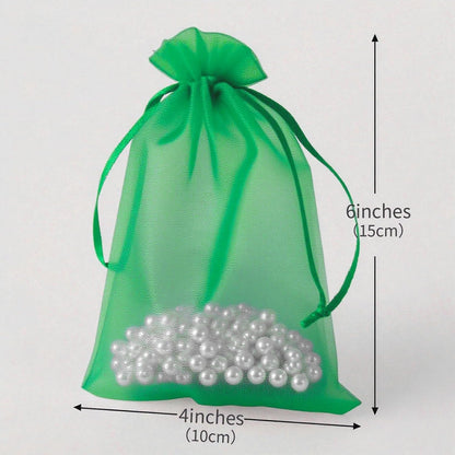 100PCS White Organza Bags, 4x6 Inch Small Mesh Bags Drawstring, Jewelry Gift Bags for Easter, Party, Festival, Bathroom Soaps, Makeup