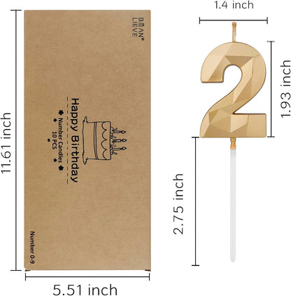 BEAN LIEVE Number Candles 0-9 Set - 10-Pack Diamond-Cut Birthday Candles, Cake Candles - Bulk Cake Decor for 1st-98th Birthdays, Photos, Parties - Kids Women Family Celebrations (Champagne Gold)