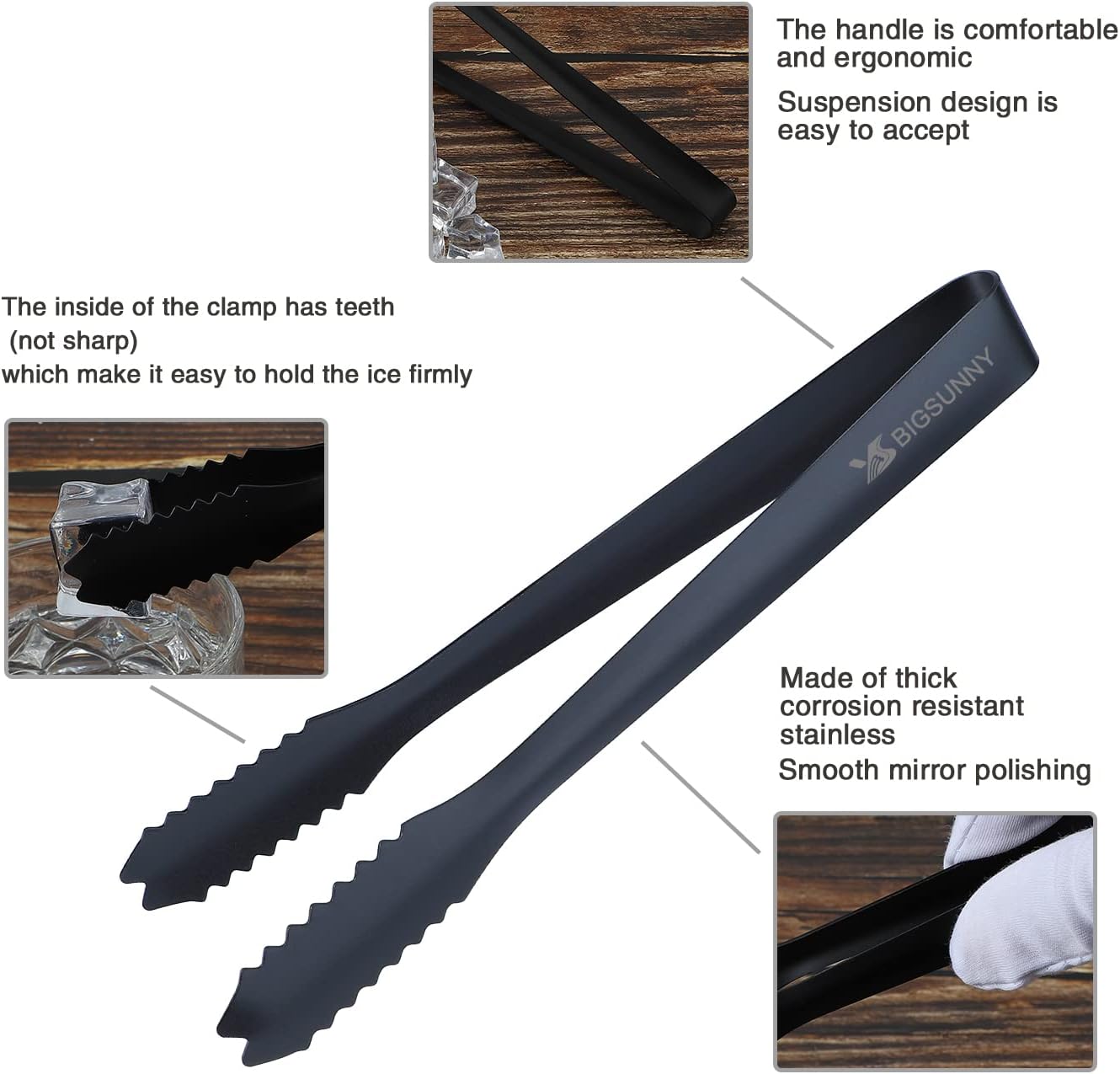 MSY BIGSUNNY Durable Stainless Steel Ice Tongs, 7 inch Sugar Cube Serving Tongs, Set of 2