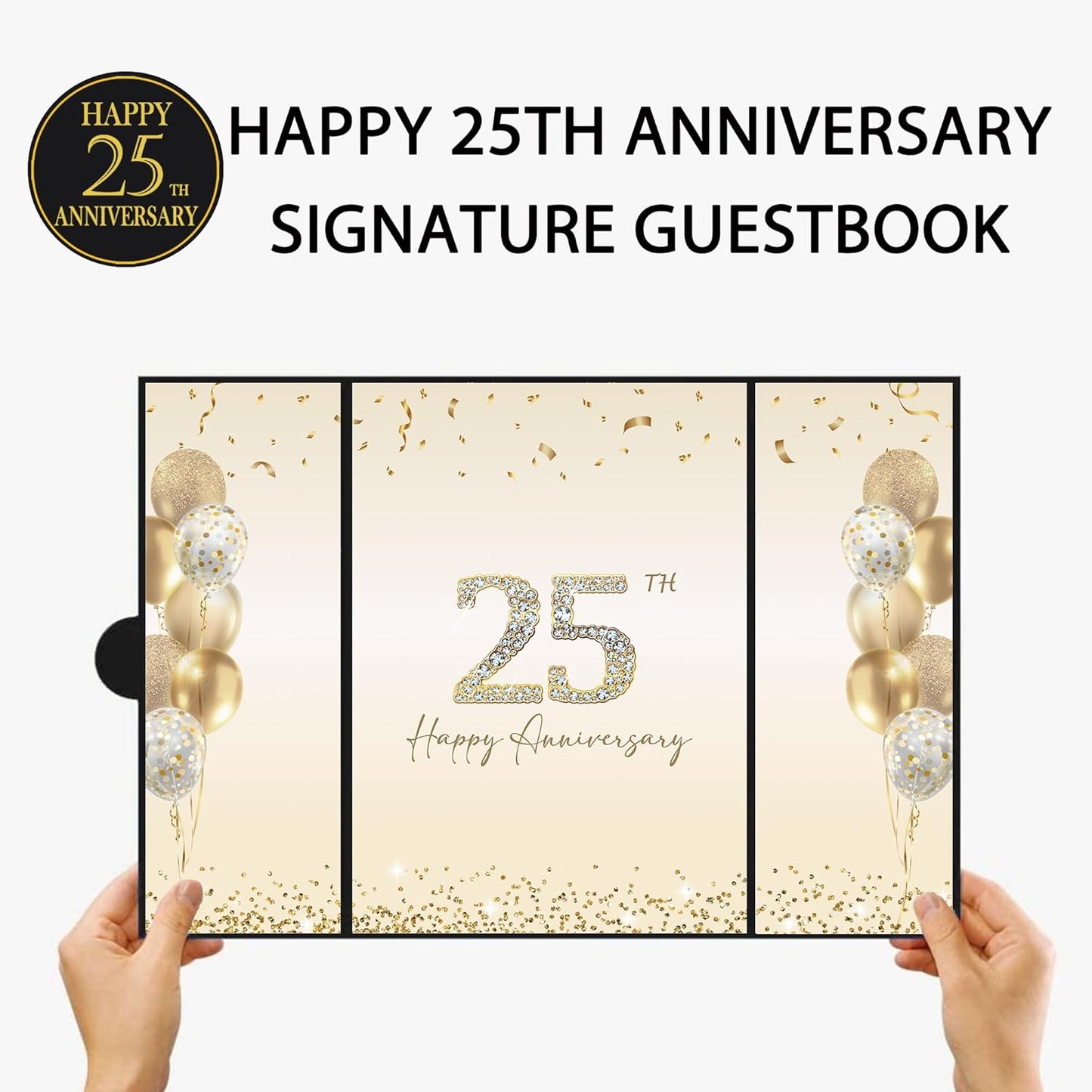DARUNAXY Black Gold Happy Anniversary Party Decorations, Happy Anniversary Alternative Signature Guest Book Wedding 1st 10th 40th 50th Anniversary Signing Card Board Party Supplies