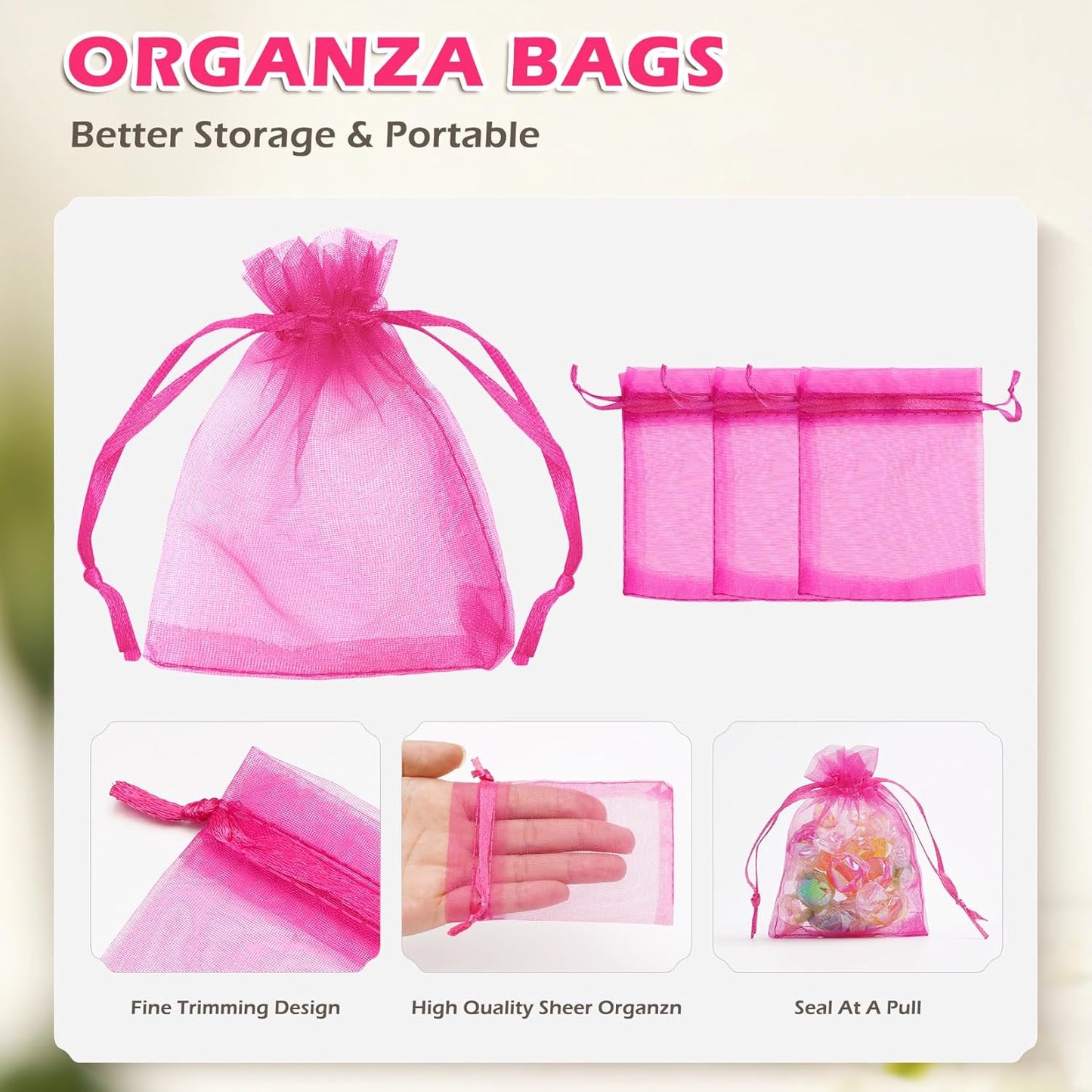 ANZNKU 50PCS White Organza Bags 3x4, Small Gift Bags Bulk for Sachet Jewelry Candy Treat, Mini Mesh Bag Drawstring for Wedding Bridal & Baby Shower, Party Favor Bag for Easter Mothers Day Birthday