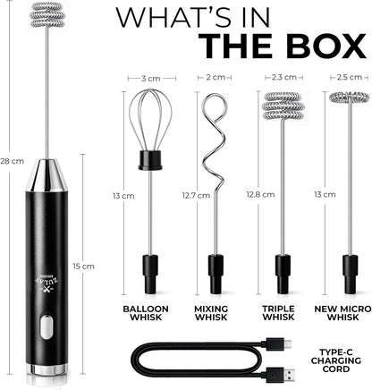 Zulay Kitchen Powerful Milk Frother Wand With Duracell Batteries - Ultra Fast Handheld Drink Mixer - Electric Whisk Foam Maker for Coffee, Lattes, Cappuccino & Matcha - Z1 Motor - Black - Colors A