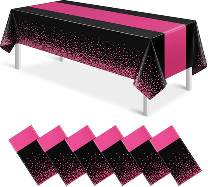 MASHAN 3Pcs Black and Red Tablecloth Party Decorations,Plastic Black Table Cloth Printed Red Table Runner Disposable Rectangle Cover for Birthday Weeding Anniversary Graduation Party,54 x108 Inch