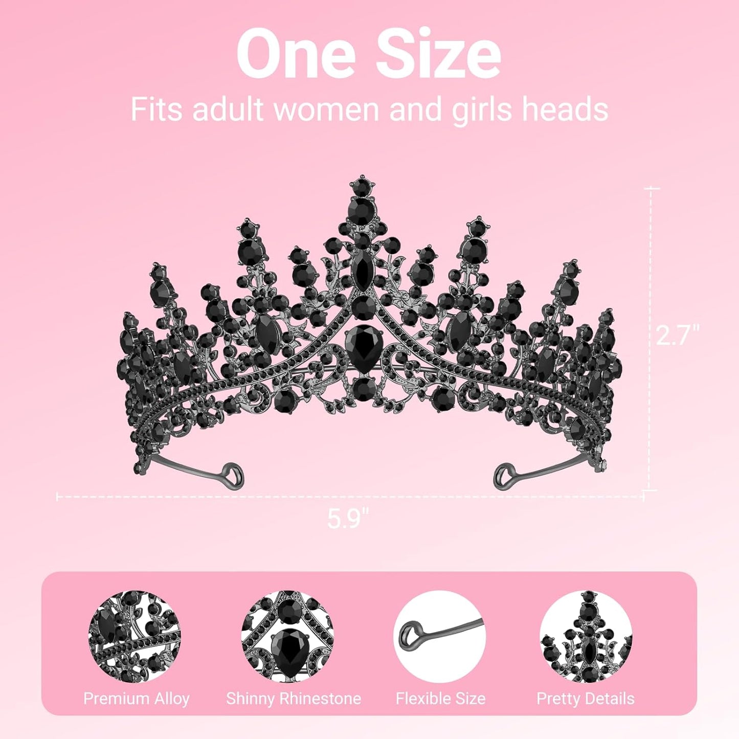 Tiara Crown for Women, Headband Hair Accessories for Birthday Wedding Party Costume Pink
