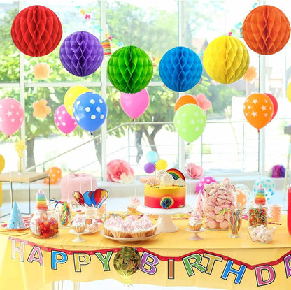 Rainbow Paper Honeycomb Balls,6 and 10 inch Hanging Tissue Pompoms,12 Pack Party Decorations