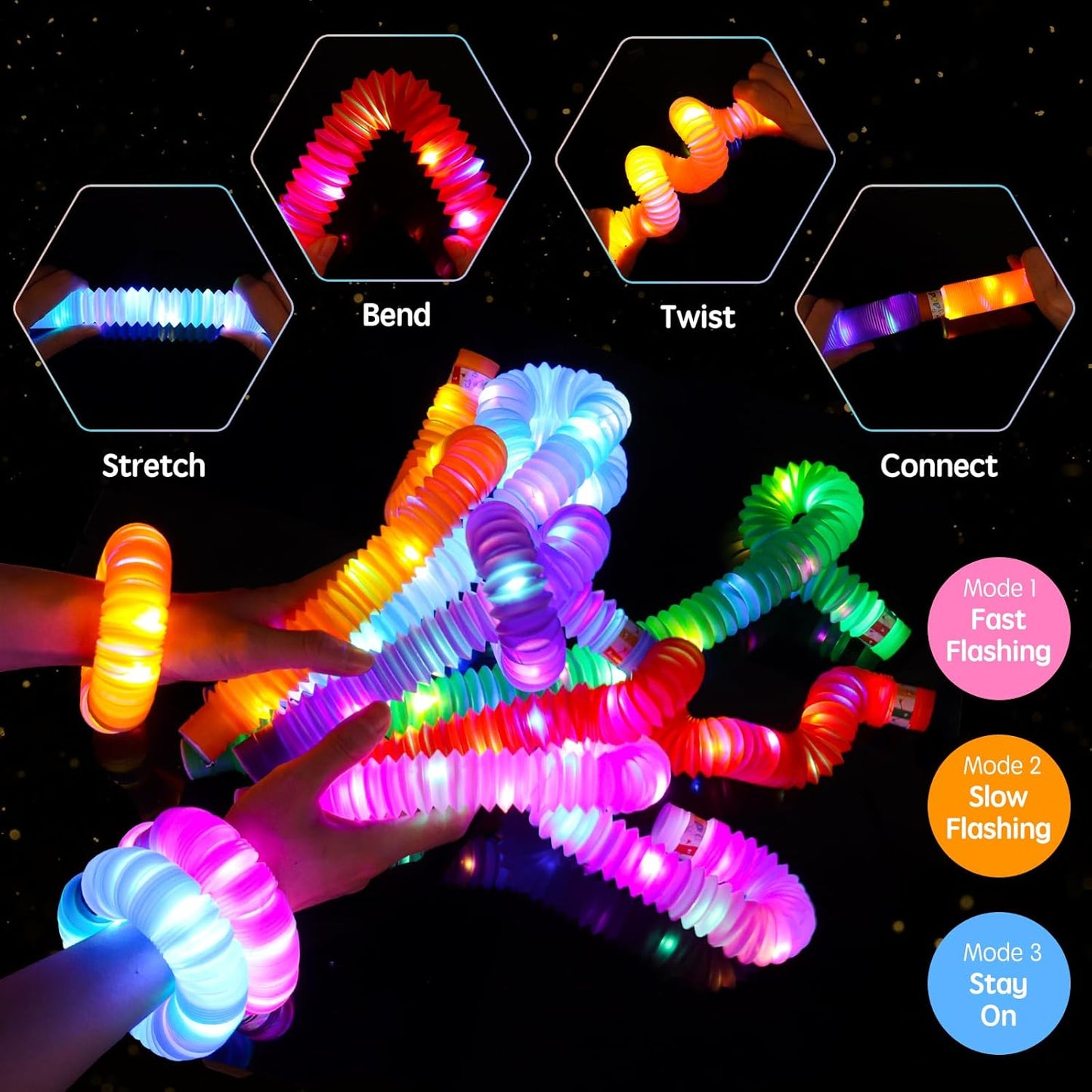 9 Pack Glow Sticks Party Favors Light Up Pop tubes Sensory Toys LED Glow Necklaces Bracelets Birthday Goodie Bag Stuffers Classroom Prizes Gifts for Boys Girls Toddlers Halloween Easter Gift