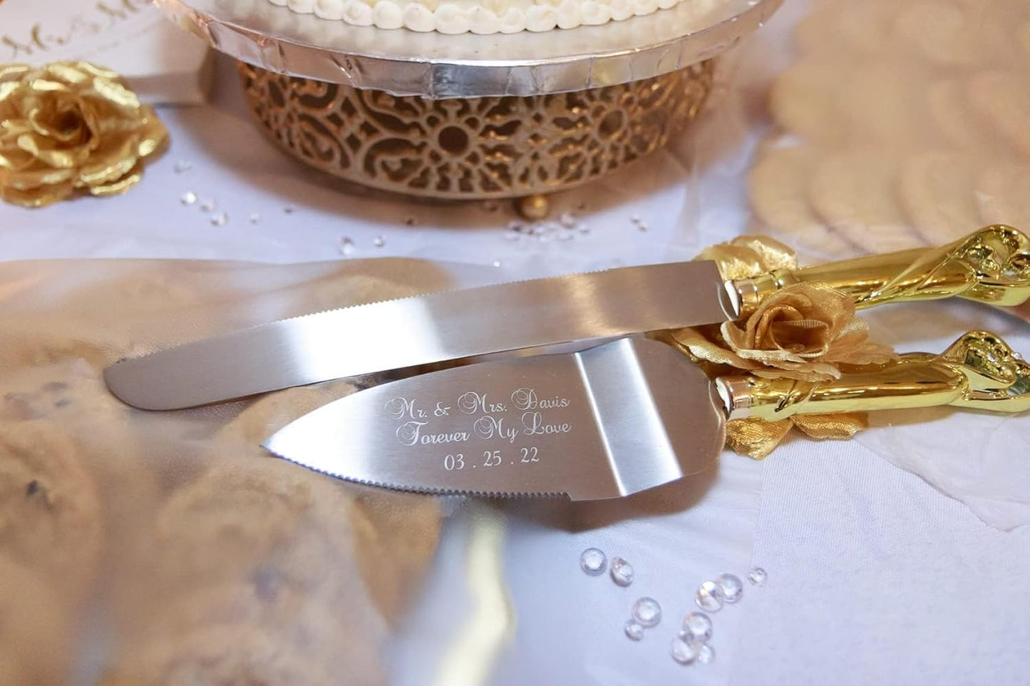 GIFTS INFINITY Personalized Wedding Cake Knife and Server Set with Engraving – Cake Cutting Utensil Set, Keepsake Gift for Wedding, Anniversary, Reception, Birthday & Other Occasions (CH-101WB)