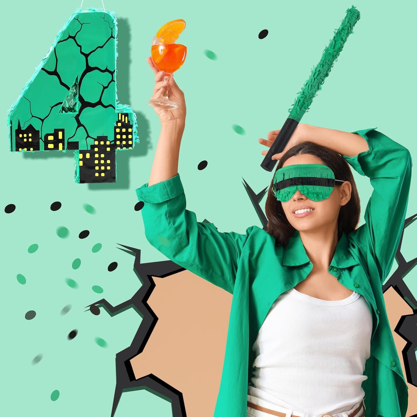Poen Large Green Turtle Piñata Party Decoration Supplies Number 4 5 6 7 Piñata with Blindfold Stick and Confetti for Turtle Theme Birthday Party Baby Shower Photo Props Decoration(Number 7)