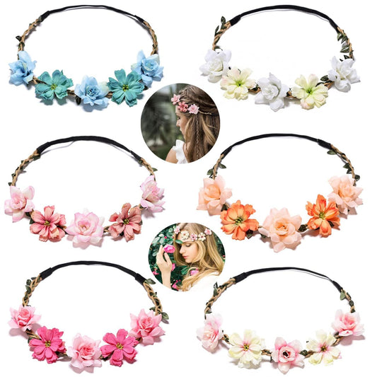 Women Headpieces Collection Accessories - 6 PCS Boho Hair Wreaths, Flower Crowns, Tiaras for , Brides, Bridesmaids, Flower Girls, Weddings