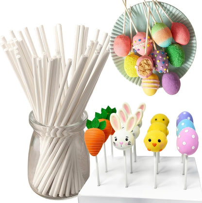 6 INCH Cake Pop Lollipop Sticks, 100 Count, (Dia 4mm, Thick 5/32") Sucker Sticks for Truffles, Cookies, Candy, Chocolate Pop, Cake Topper (Not Craft Wood)