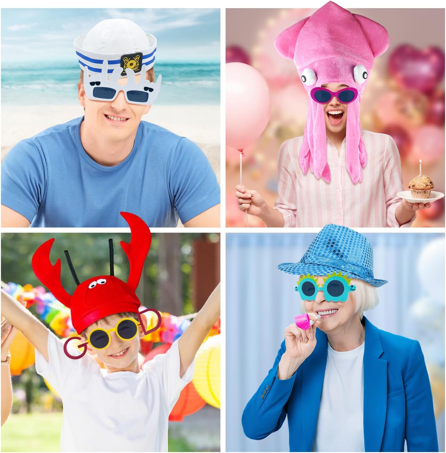 24 Funny Hats and Glasses For Photo Booth Props, 12 Assorted Crazy Party Hats, 12 Funny Party Sunglasses, Novelty Hat, Dress Up Costume Hat Accessories, Silly Hats & Novelty Glasses for Adults