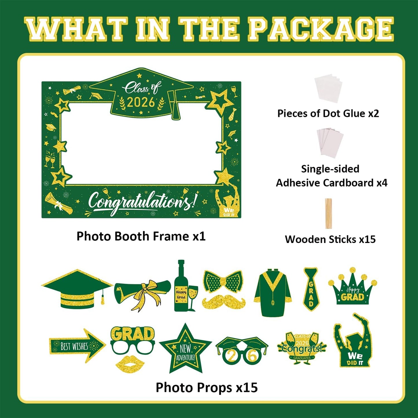 Graduation Decorations Class of 2026 Photo Booth Props - Blue and Gold 2026 Graduation Frame & Photo Props Congrats Grad Class of 2026 Decor for Graduation Party Supplies