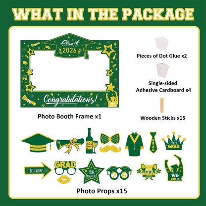 Graduation Decorations Class of 2026 Photo Booth Props - Blue and Gold 2026 Graduation Frame & Photo Props Congrats Grad Class of 2026 Decor for Graduation Party Supplies