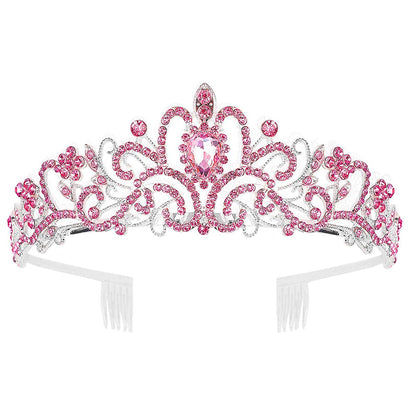 Tiara Crown for Women, Headband Hair Accessories for Birthday Wedding Party Costume Pink