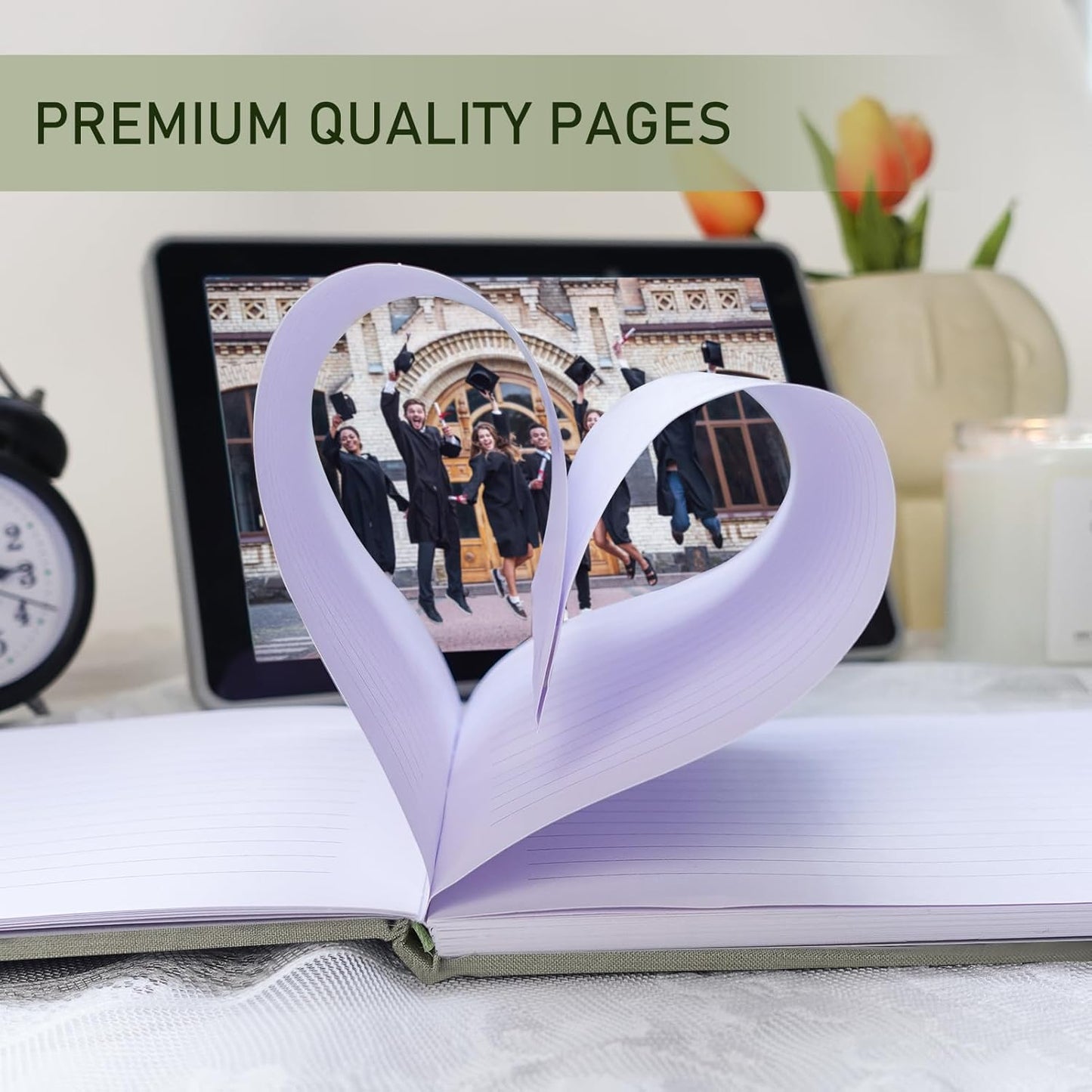 Lankaiva Wedding Guest Book, Guest Book Wedding Reception - Classic Baby Shower Guest Book, 100 Blank Pages for Bridal Shower Birthday Graduation Sign in and Photos, Beige