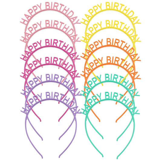 Dizila 12 Pack/6 Pairs Candy Color Happy Birthday Headbands with Teeth Plastic Hair Hoops Bands Clasps Party Decoration Tiara Crowns Accessories