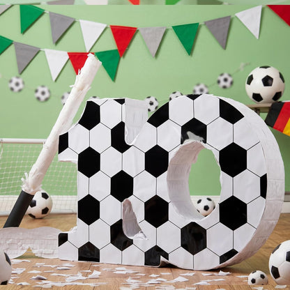 Gemscream Number 9 Soccer Piñata Bundle with Blindfold and Stick Small Piñata Party Decoration for Mexican Fiesta Cinco De Mayo School Anniversary Football Party Celebration Gift 15.75 x 11 x 2.8 in