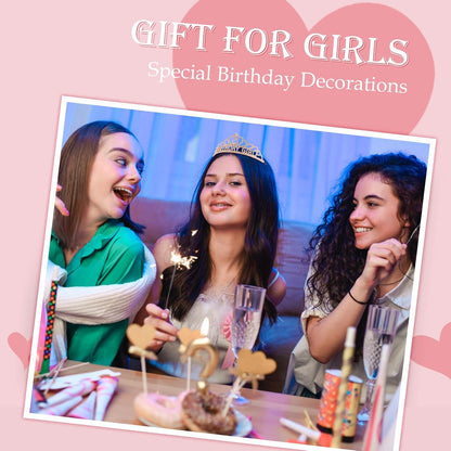 Chanaco Happy Birthday Crown and Sash Kit for Women and Girls - Rhinestone Tiara and Sashes with 'BIRTHDAY GIRL' Sash for Party Favors