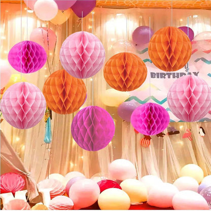 Rainbow Paper Honeycomb Balls,6 and 10 inch Hanging Tissue Pompoms,12 Pack Party Decorations