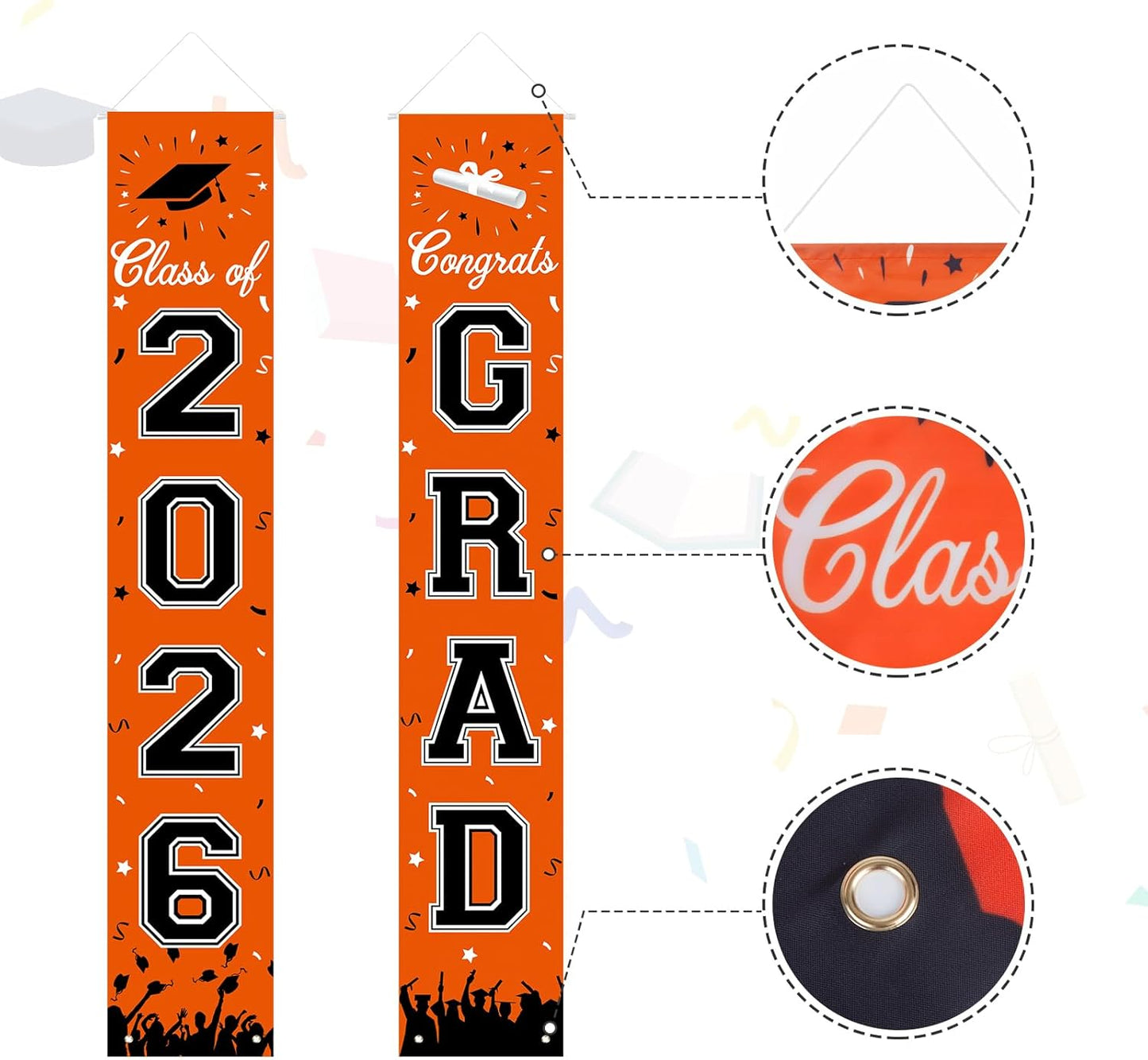2026 Graduation Decorations, Graduation Banner Class of 2026, Hanging Congratulations/Congrats Grad Banner for Door and Porch, Party Decor - Black
