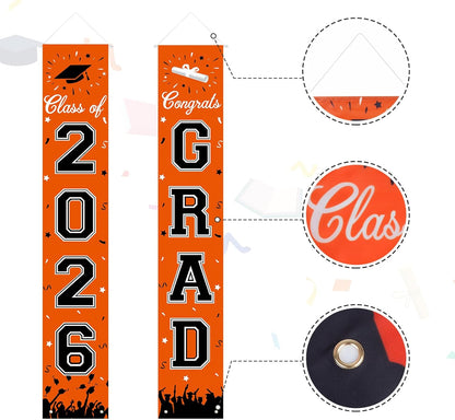 2026 Graduation Decorations, Graduation Banner Class of 2026, Hanging Congratulations/Congrats Grad Banner for Door and Porch, Party Decor - Black