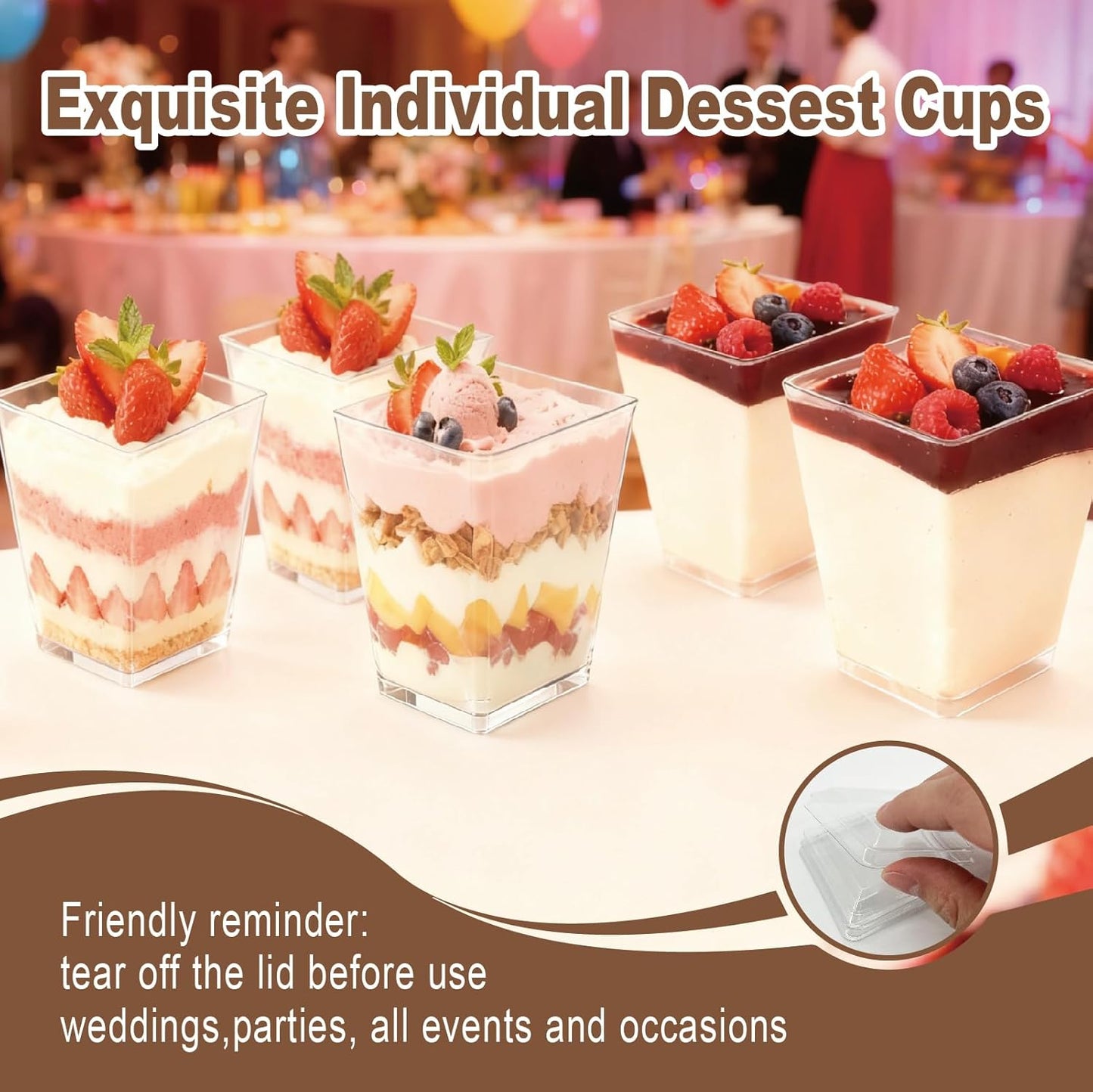 50-Pack 5oz Dessert Cups with Lids, Plastic Parfait/Pudding Cups, Small Plastic Containers with Spoons, Reusable Jello Cups for Yogurt, Fruit, Cake, Appetizers