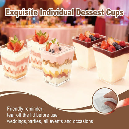 50-Pack 5oz Dessert Cups with Lids, Plastic Parfait/Pudding Cups, Small Plastic Containers with Spoons, Reusable Jello Cups for Yogurt, Fruit, Cake, Appetizers