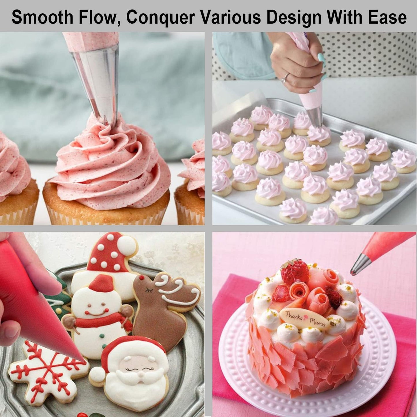Weetiee Pastry Piping Bags -100 Pack-16-Inch Disposable Cake Decorating Bags Anti-Burst Cupcake Icing Bags for all Size Tips Couplers and Baking Cookies Candy Supplies Kits - Bonus 2 Couplers