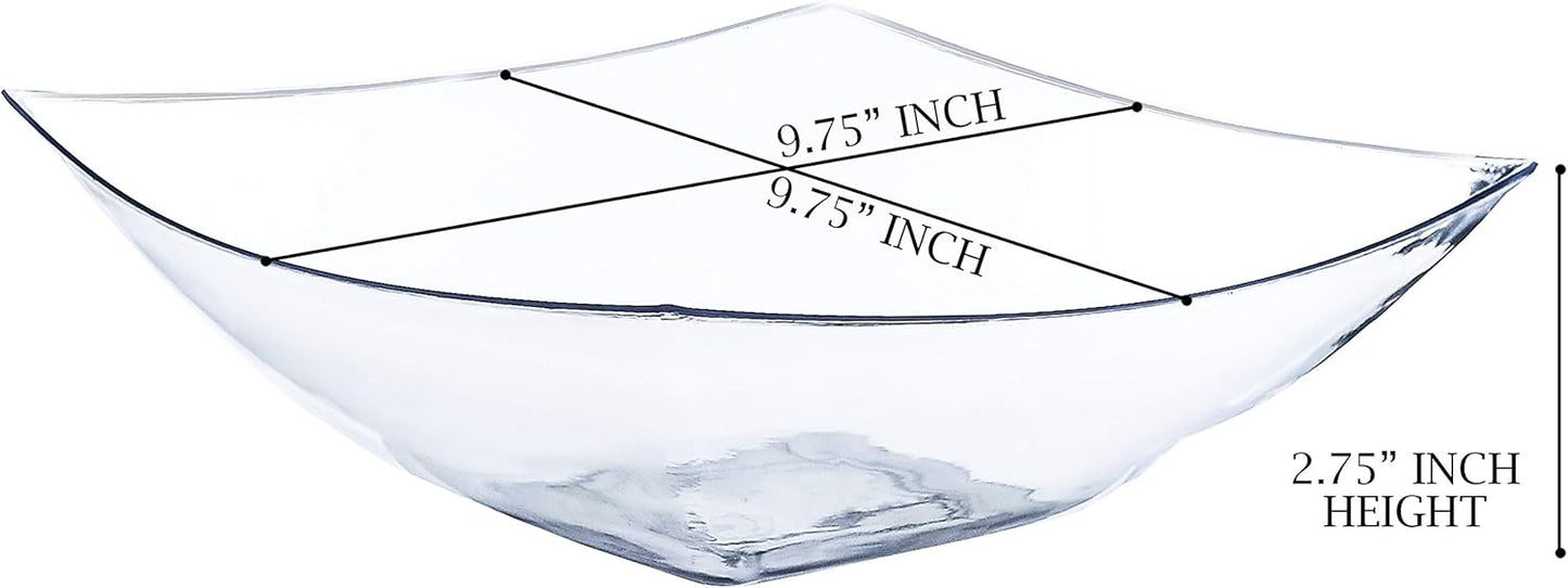 PLASTICPRO Disposable 64 ounce Square Serving Bowls, Party Snack or Salad Bowl, Large Plastic Elegant White Pack of 4
