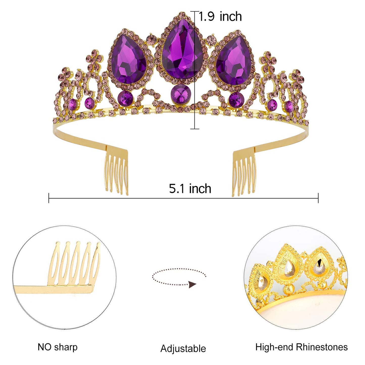 Velscrun Girls Rapunzel Crown, Princess Tiara Headband, Multicolored Crowns for Birthday Party and Halloween Cosplay