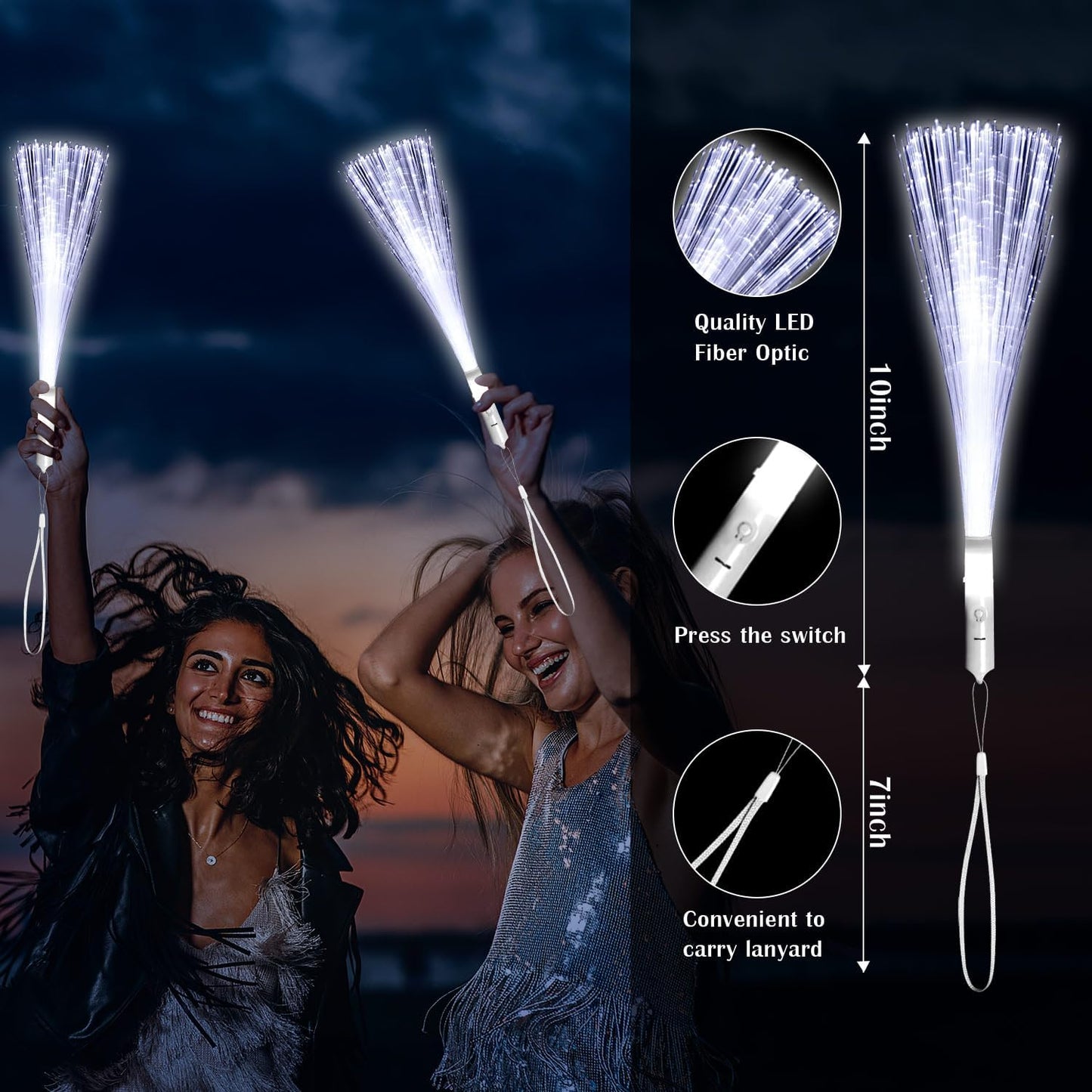 30 Pack Blue Fiber Optic Wands Glow Fiber Wands Bulk LED Light Up Wands with 3 Flashing Modes LED Flashing Sticks for July 4th Halloween Christmas Wedding Birthday Carnival Bachelor Party