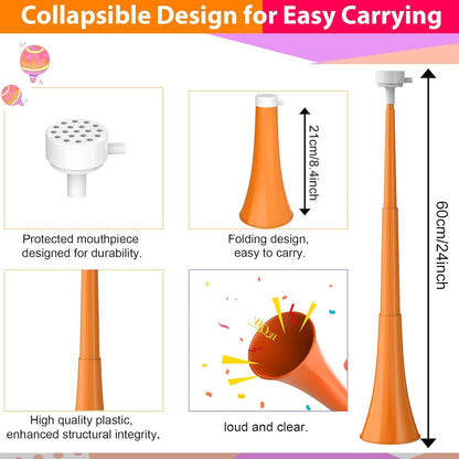 Collapsible Stadium Horn 24 Inch Vuvuzela Plastic Trumpet Blow Horns Noise makers for Sporting Events School Sports Football Games Party Supplies Favors Accessories (Black)