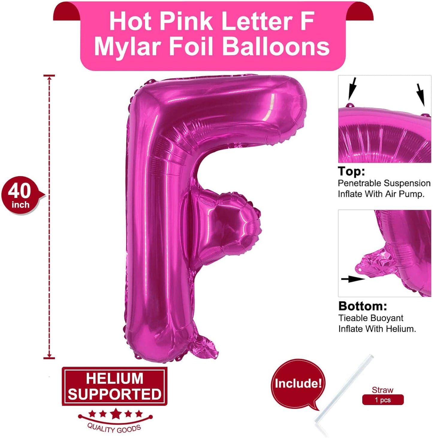 Lovoir 40 Inch Large Hot Pink Letter A Balloons Big Size Jumbo Mylar Foil Helium Balloon for Birthday Party Celebration Decorations Alphabet Hot Pink A