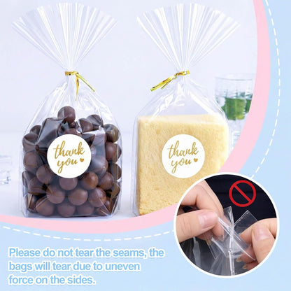 Cellophane Treat Bags, 5x7 Inch Iridescent Cellophane Bags with Thank You Stickers and Twist Ties, Celebrations Baby Showers Weddings Birthday Party Gift Wrapping(Pack of 100)